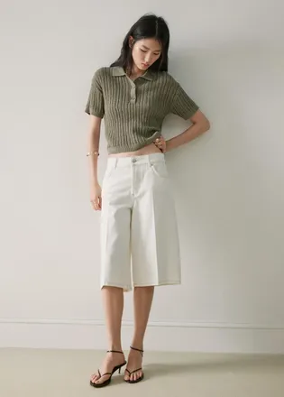 Mango Pullover maglia traforata collo polo kaki - Donna - XS - MANGO