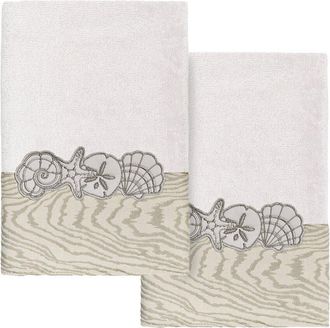 Linum Home Textiles 100% Turkish Cotton Shell Row 2Pc Embellished Hand Towel Set