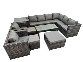Fimous Garden Furniture Set with 2 Chairs 3 Stools Side Table Dark Grey Mixed