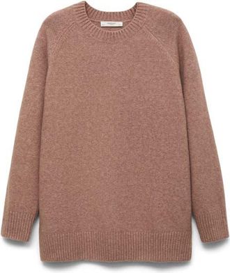 Mango Crewneck Raglan Sleeve Sweater in Medium Brown at Nordstrom, Size Small