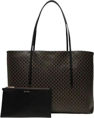 Calvin Klein Allover Emblem Logo Tote Bag met Pouch - Dames - Shoppers - Zwart - ONE Size - Polyester - Tassen