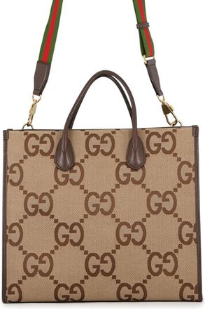 Gucci Beige Brown Canvas Leather Shoulder Bag Tote Bag (Pre-Owned)