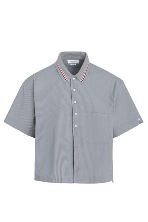 Thom Browne KNIT COLLAR RUGBY SEERSUCKER SHIRT Size: 3, colour: GREY