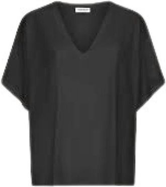 Dondup Zwarte V-hals T-shirt met D-logo - Dames - Blouses - Zwart - S - Overhemden
