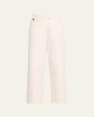 Brunello Cucinelli Cotton-Linen Wide-Leg Crop Chino Pants