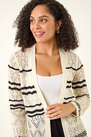 Roman Wave Stripe Longline Knit Cardigan
