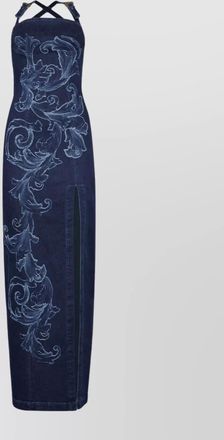 Versace Jeans Couture embroidered halter neck open back dress