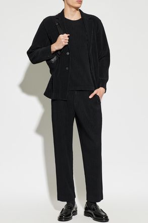 Homme Pliss&eacute; Issey Miyake Pleated T-shirt With A Crew Neck, Mens, Black