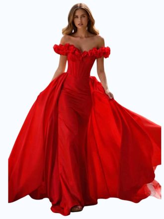 Sherri Hill Off Shoulder Corset Gown In Red