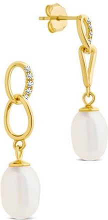 Sterling Forever Cubic Zirconia & 5-5.5mm Freshwater Pearl Link Drop Earrings in Gold at Nordstrom Rack