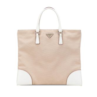 Prada Tweedehands Cinghiale Getrimde Canvas Canapa Tote