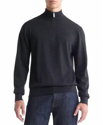 Calvin Klein Fine Merino Wool Blend Quarter Zip Sweater In Grey Heather