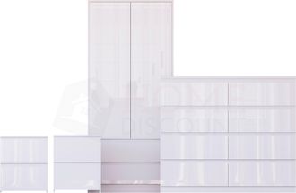 Home Discount Vida Designs Glinton 4Pc Bedroom Set(2Dr Bedsidex2, 8Dr Chest, Wardrobe) in White