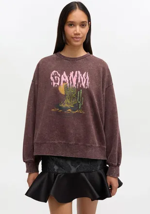 Ganni Brown Vintage Wash Sweatshirt - Size XXS Organic Cotton