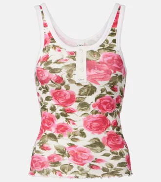 Chlo&eacute; Chlo&eacute; Floral ribbed cotton-blend tank top