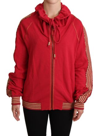 John Galliano Womens Red Cowl Neck Zipup Hoodie - Poppy