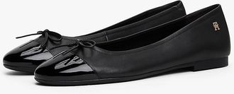 Tommy Hilfiger Womens Patent Toe Leather Ballet Flat - Black - US 6.5 / EU 37