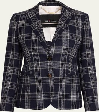 Kiton Plaid Silk-Cashmere Single-Breasted Jacket