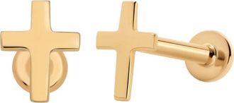 Made by Mary 14k Cross Stud Earring in 14K Solid Gold - Pair at Nordstrom