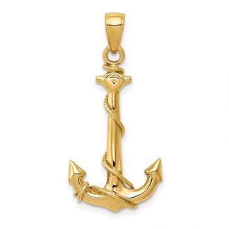 Diamond2Deal 14k Yellow Gold 3D Anchor Rope Pendant