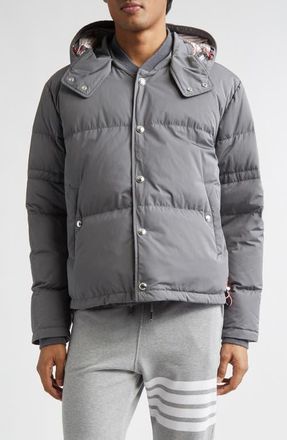 Thom Browne Down Bomber Puffer Jacket with Removable Hood in Medium Grey at Nordstrom, Size 4