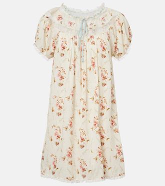 D&ocirc;en D&ocirc;en Floral lace-trimmed cotton poplin minidress