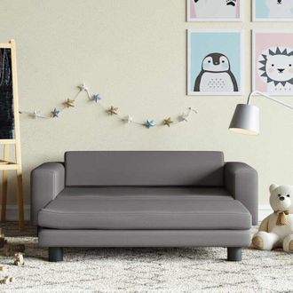 vidaXL Sof&aacute; Para Ni&ntilde;os Con Reposapi&eacute;s Cuero Sint&eacute;tico Gris 100x50x30cm Vidaxl