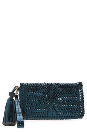Anya Hindmarch Neeson Herringbone Woven Metallic Leather Tassel Clutch in Starling at Nordstrom