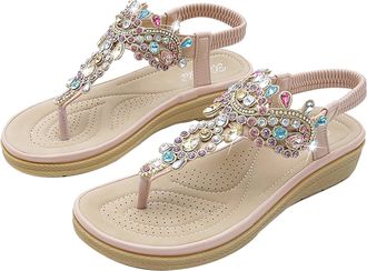 Generic Hiking Sandals Women Toe Post Sandals for Women UK Womens Fashion Flat Sandals Ladies Memory Foam Sandals Woman Shoes Sandals (Pink, 3.5)