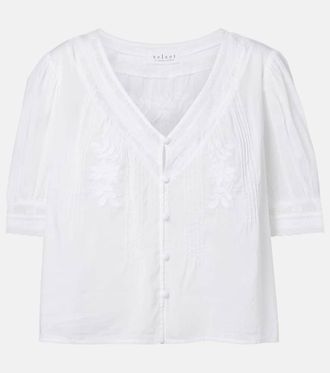 Velvet Mavis lace-trimmed cotton blouse