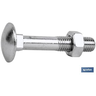 cofan Cofan Din-603/934 M-5x80 Z Caja 200 Unid., Tornillo Carrocero Din 603/934, Baja Resistencia, Cuello Cuadrado Cabeza Redonda + Tuerca Hexagonal. Medida