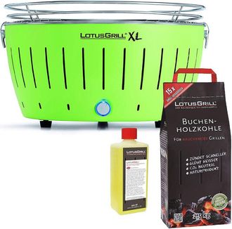 Lotus Grill Barbacoa Verde Xl Con Pilas Y Cable De Alimentaci&oacute;n Usb + 2,5kg De Carb&oacute;n De Haya + Gel Combustible 500ml -parrilla Lotus
