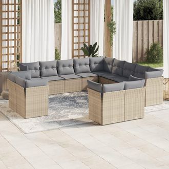 vidaXL Set Sof&aacute;s De Jard&iacute;n Con Cojines 13 Pzas Rat&aacute;n Sint&eacute;tico Beige Vidaxl