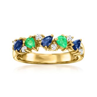 Ross-Simons Sapphire and. Emerald Ring With. White Topaz in 18kt Gold Over Sterling