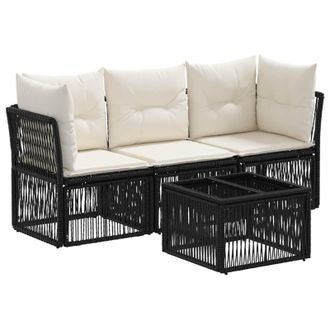 vidaXL Conjunto De Sof&aacute;s De Jard&iacute;n 4 Uds. Negro Rat&aacute;n Sint&eacute;tico Vidaxl