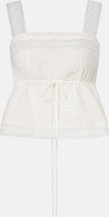Ganni Lace-trimmed ruffled cotton crop top