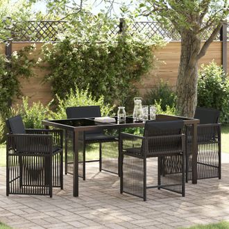 Berkfield Home 5 Piece Garden Dining Set with Cushions Black Poly Rattan