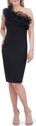 Eliza J Ruffle One-Shoulder Sheath Dress in Black at Nordstrom Rack, Size 10
