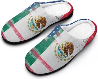 Generic Half US Half Mexican Flag Funny Mens Cotton Slippers Shoes Novelty Soft Non-Slip Sole Home Shoe