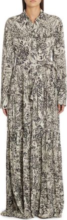 Golden Goose Botanical Print Pleated Crepe Shirtdress in Bone White/Black at Nordstrom, Size 0 Us