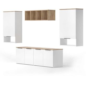 Vicco Parete attrezzata soggiorno Wido, Bianco/Sonoma, 5 parti
