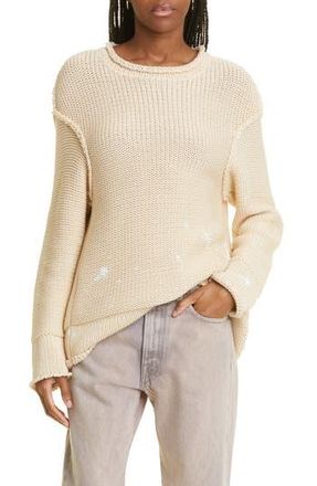 R13 Boxy Paint Splatter Rolled Edge Sweater in Natural With Paint Splatter at Nordstrom Rack, Size Small