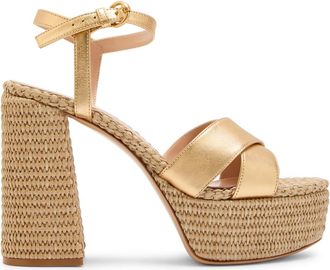 Gianvito Rossi Bebe 125 Raffia and Leather Platform Sandals - Gold - 40 (IT40 / UK7)