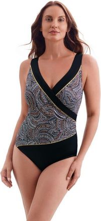 Longitude Pide Side Shirred Surplice Long Torso One-Piece Swimsuit in Beaded Glam at Nordstrom, Size 14
