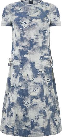 Moschino Kleedjes, Dames, Veelkleurig, M, Katoen, Fluid Dress Korte Mouwen Bloemendruk Blauw