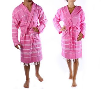 Cacala Hooded Bathrobe Pestemal Fabric 100% Turkish Cotton Kimono Unisex(TM) TM Pink