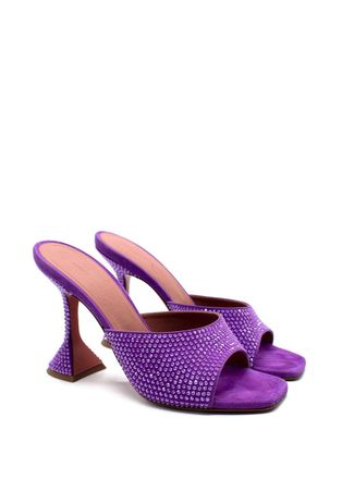 Amina Muaddi Purple Crystal Embellished Lupita Mules Size 36.5