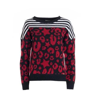 Fracomina Top met dierenprint en strepen met ronde hals - Dames - Ronde hals truien - Veelkleurig - S - Truien & Vesten