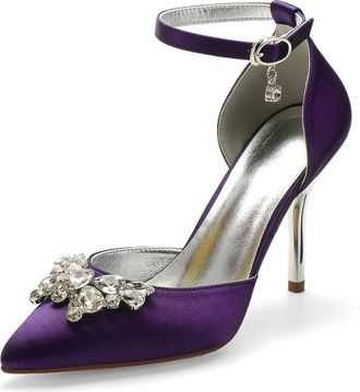Miyoopark Wedding Shoes for Bride Ankle Strap Evening Pumps for Women M526 Dark Purple UK 4.5