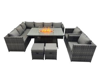 Fimous Rattan Garden Furniture Dining Set 10-seater with 2 Small Stool in Dark Grey